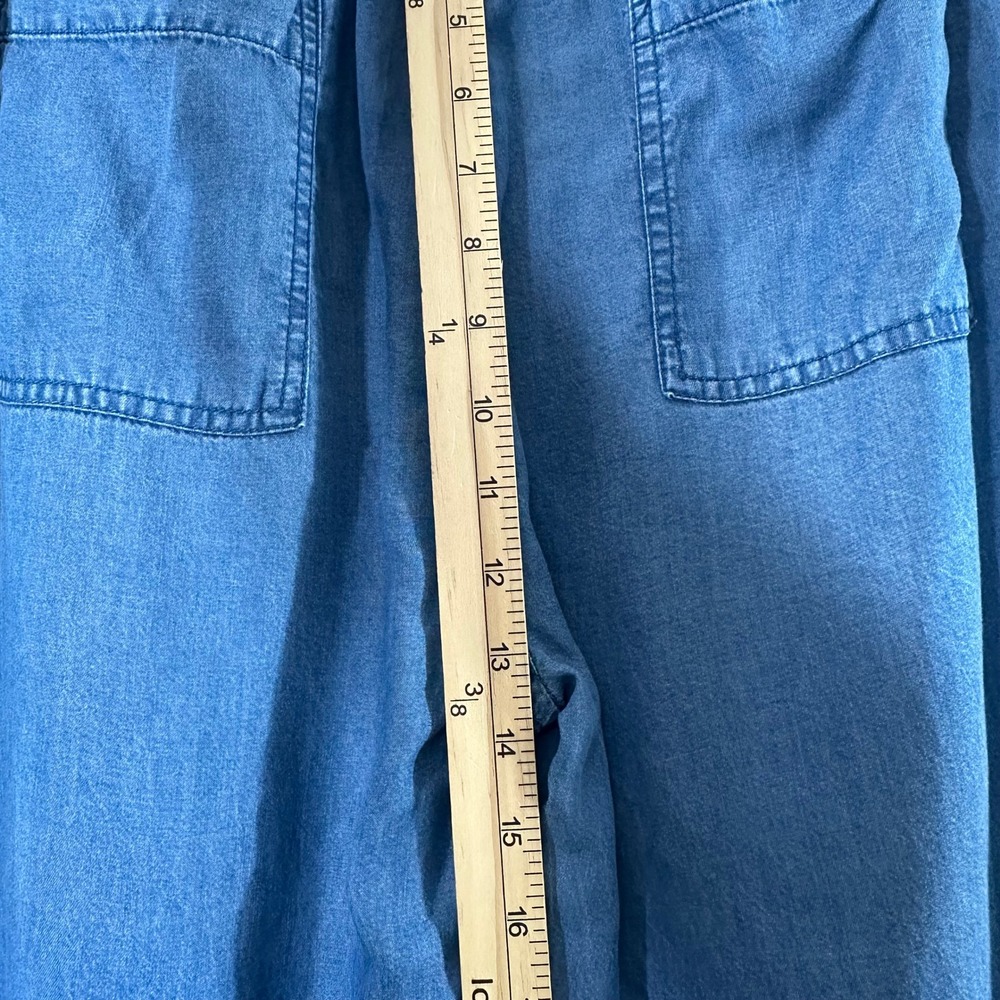 Thread & Supply Blue Lyocell Wide Leg Cropped Pants Medium Drawstring Elastic - Picture 6 of 9